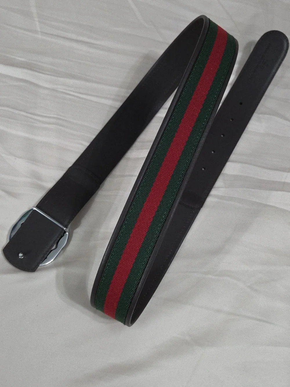 Gucci Green Red Reversible Belt with Silver Double G Buckle